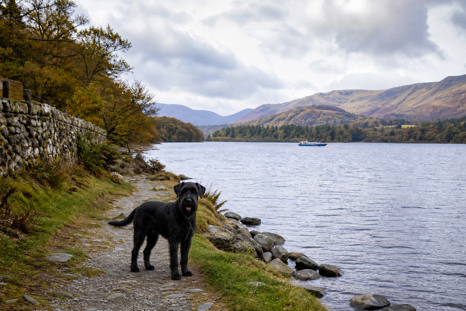 A Giant Schnauzer overlooking Windermere and Ambleside