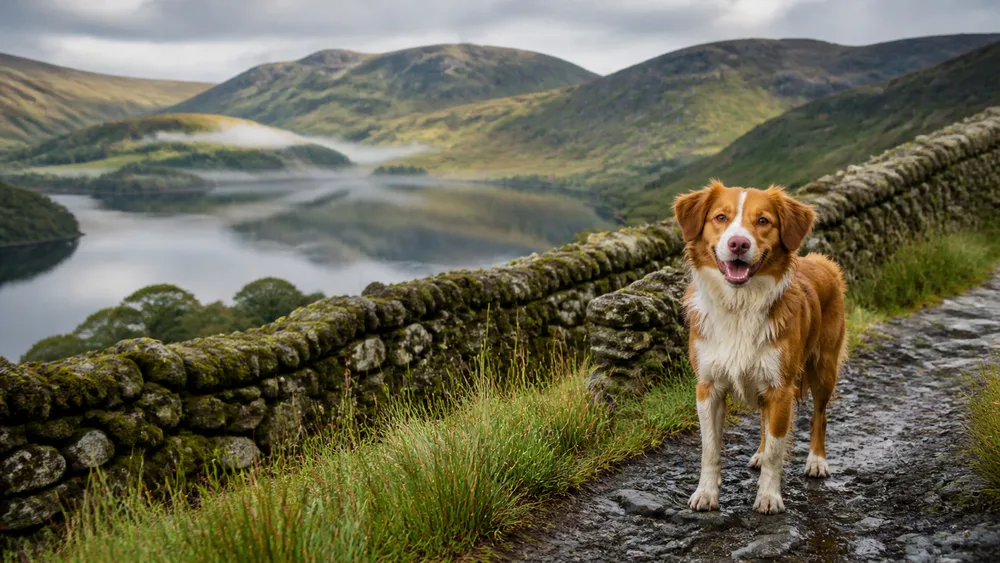 A dog enjoying a Lake District break among the fells